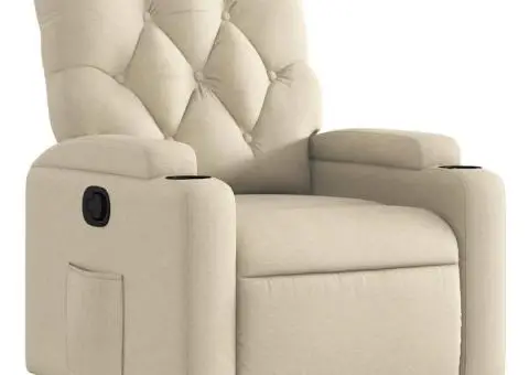 Fotoliu rabatabil, crem, material textil - 2/5