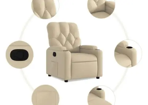 Fotoliu rabatabil, crem, material textil - 5/5