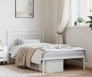 vidaXL Cadru de pat din metal cu tăblie, alb, 107x203 cm