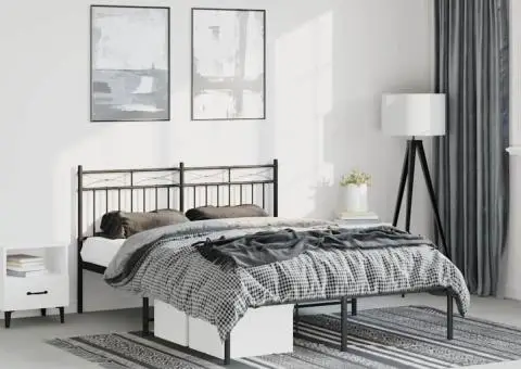 Cadru de pat metalic cu tăblie, negru, 135x190 cm - 1/5