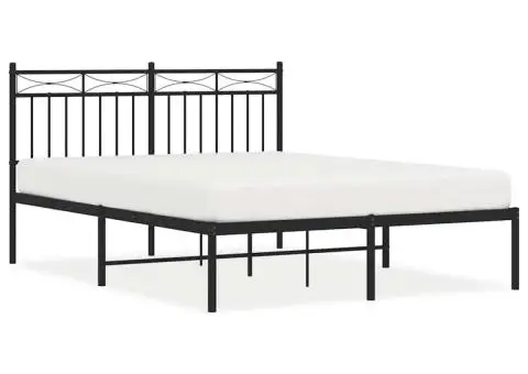 Cadru de pat metalic cu tăblie, negru, 135x190 cm - 2/5