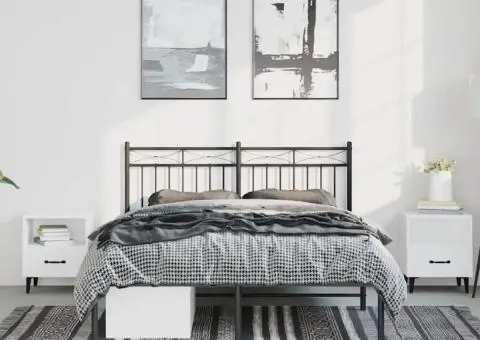 Cadru de pat metalic cu tăblie, negru, 135x190 cm - 3/5