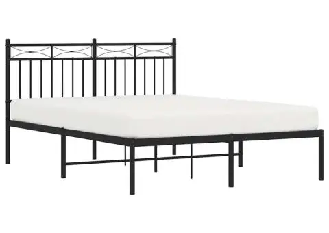 Cadru de pat metalic cu tăblie, negru, 135x190 cm - 4/5