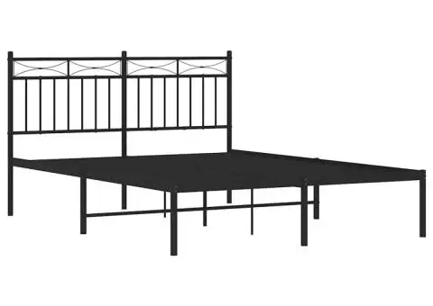 Cadru de pat metalic cu tăblie, negru, 135x190 cm - 5/5