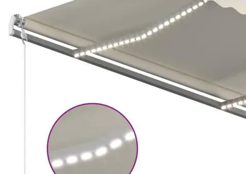 Copertină automată cu senzor vânt & LED, crem, 400x350 cm - 5/5