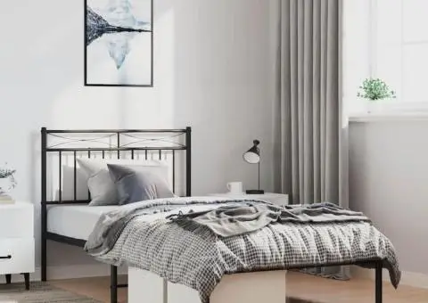 Cadru de pat din metal cu tăblie, negru, 100x200 cm - 1/5