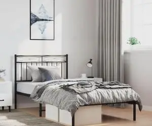 vidaXL Cadru de pat din metal cu tăblie, negru, 100x200 cm
