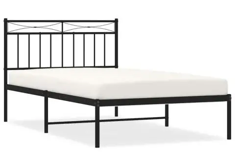 Cadru de pat din metal cu tăblie, negru, 100x200 cm - 2/5