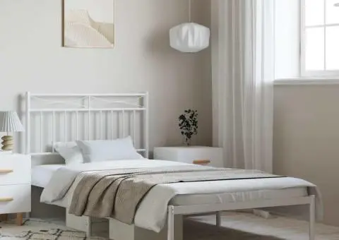 Cadru de pat metalic cu tăblie, alb, 100x190 cm - 1/5