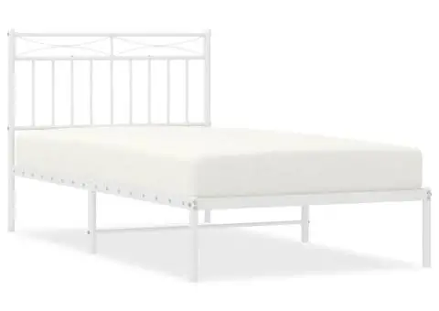 Cadru de pat metalic cu tăblie, alb, 100x190 cm - 2/5