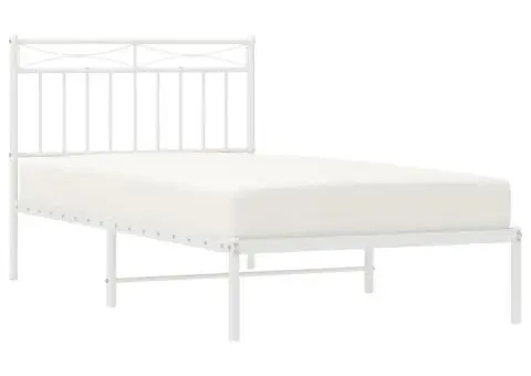 Cadru de pat metalic cu tăblie, alb, 100x190 cm - 4/5