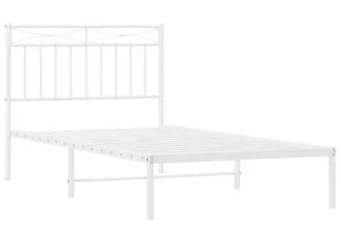 Cadru de pat metalic cu tăblie, alb, 100x190 cm - 5/5