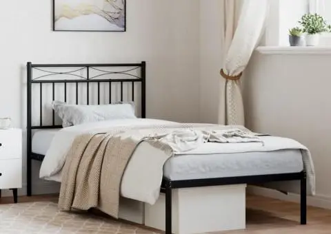 Cadru pat metalic cu tăblie, negru, 90x200 cm - 1/5