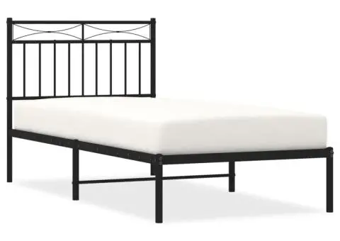 Cadru pat metalic cu tăblie, negru, 90x200 cm - 2/5