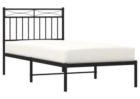 Cadru pat metalic cu tăblie, negru, 90x200 cm - 3/5