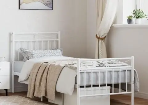 Cadru de pat metalic cu tăblie de cap/picioare, alb, 75x190 cm - 1/5