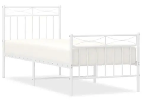 Cadru de pat metalic cu tăblie de cap/picioare, alb, 75x190 cm - 2/5