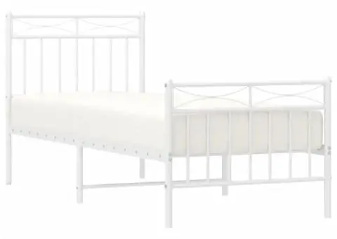 Cadru de pat metalic cu tăblie de cap/picioare, alb, 75x190 cm - 3/5