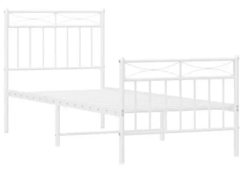 Cadru de pat metalic cu tăblie de cap/picioare, alb, 75x190 cm - 4/5