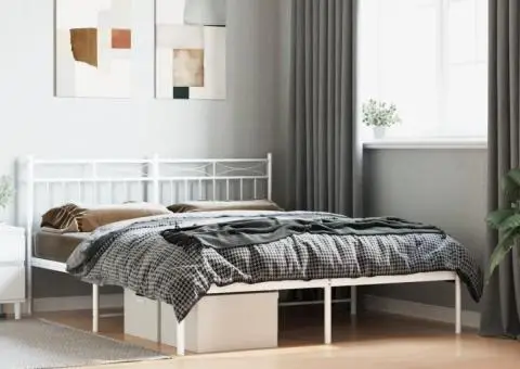 Cadru de pat metalic cu tăblie, alb, 160x200 cm - 1/5