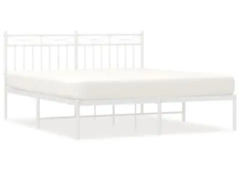 Cadru de pat metalic cu tăblie, alb, 160x200 cm - 2/5