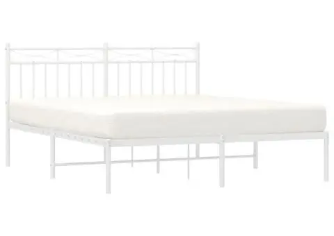 Cadru de pat metalic cu tăblie, alb, 160x200 cm - 3/5