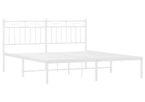 Cadru de pat metalic cu tăblie, alb, 160x200 cm - 4/5