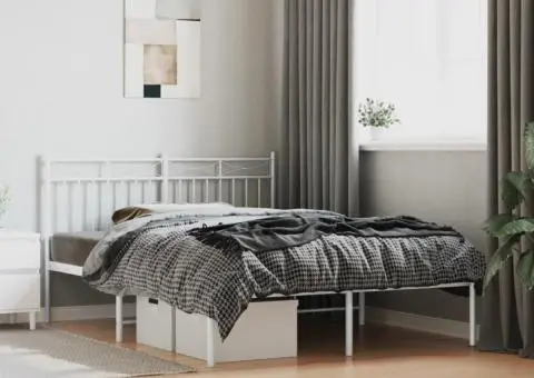 Cadru de pat metalic cu tăblie, alb, 140x200 cm - 1/5