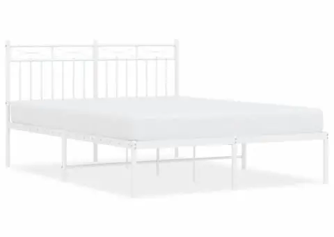 Cadru de pat metalic cu tăblie, alb, 140x200 cm - 2/5
