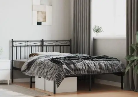 Cadru de pat metalic cu tăblie, negru, 140x200 cm - 1/5