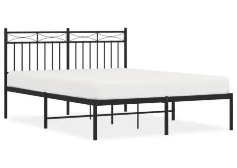 Cadru de pat metalic cu tăblie, negru, 140x200 cm - 2/5