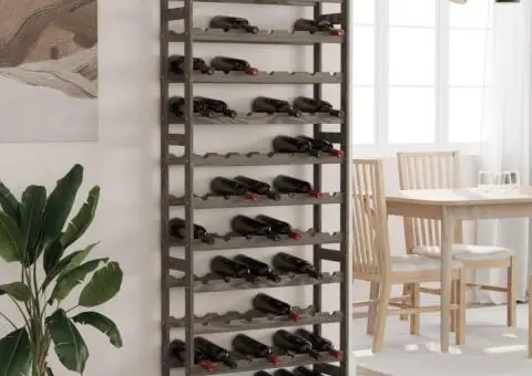 Suport sticle de vin, 77 sticle, gri, lemn masiv de pin - 1/5