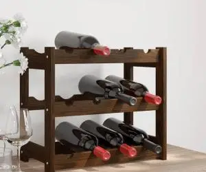 vidaXL Suport sticle de vin, 12 sticle, maro, lemn masiv de pin