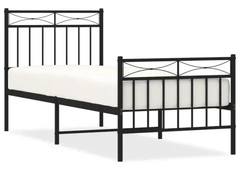 Cadru pat metalic cu tăblii de cap/picioare, negru, 75x190 cm - 2/5