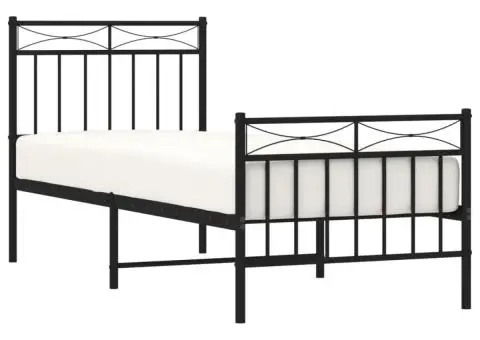Cadru pat metalic cu tăblii de cap/picioare, negru, 75x190 cm - 3/5