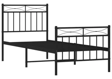 Cadru pat metalic cu tăblii de cap/picioare, negru, 75x190 cm - 4/5