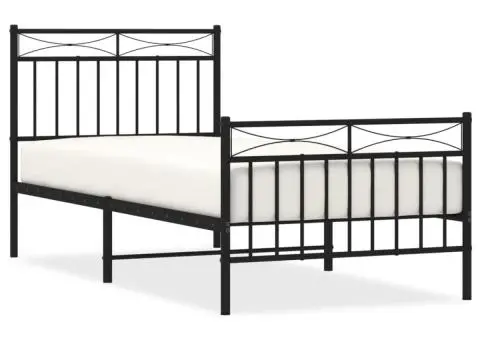 Cadru pat metalic cu tăblii de cap/picioare, negru, 90x190 cm - 2/5