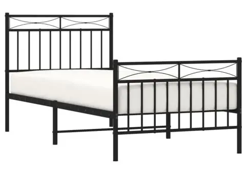 Cadru pat metalic cu tăblii de cap/picioare, negru, 90x190 cm - 3/5
