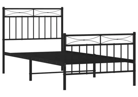 Cadru pat metalic cu tăblii de cap/picioare, negru, 90x190 cm - 4/5