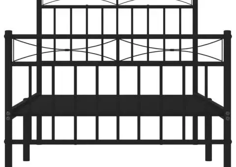 Cadru pat metalic cu tăblii de cap/picioare, negru, 90x190 cm - 5/5