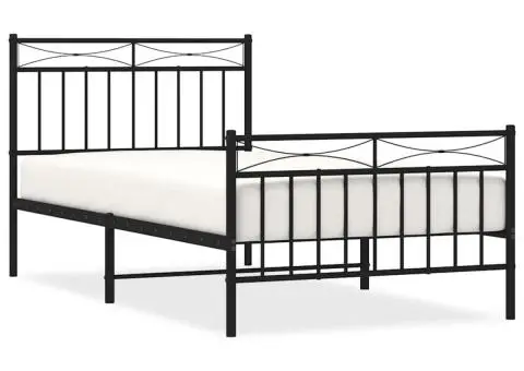 Cadru pat metalic cu tăblii de cap/picioare, negru, 100x190 cm - 2/5