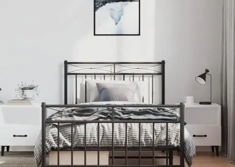 Cadru pat metalic cu tăblii de cap/picioare, negru, 100x190 cm - 3/5