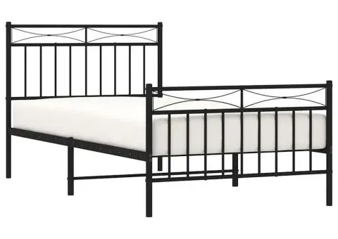 Cadru pat metalic cu tăblii de cap/picioare, negru, 100x190 cm - 4/5