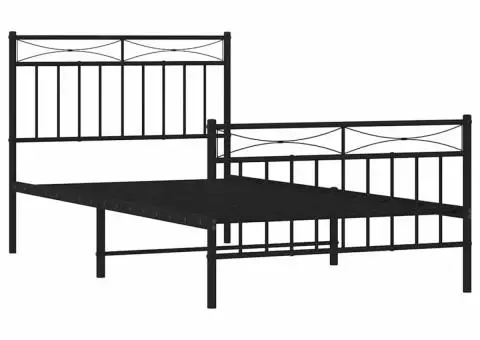 Cadru pat metalic cu tăblii de cap/picioare, negru, 100x190 cm - 5/5