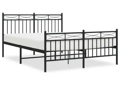 Cadru pat metalic cu tăblie de cap/picioare, negru, 135x190 cm - 2/5