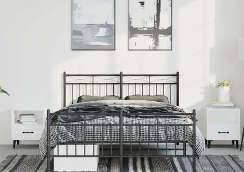 Cadru pat metalic cu tăblie de cap/picioare, negru, 135x190 cm - 3/5