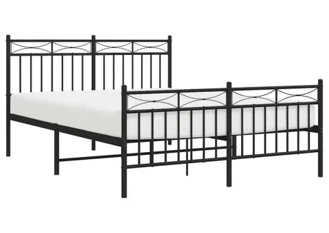 Cadru pat metalic cu tăblie de cap/picioare, negru, 135x190 cm - 4/5