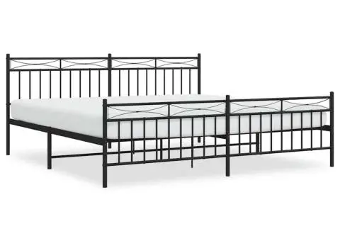Cadru pat metalic cu tăblii de cap/picioare, negru, 193x203 cm - 2/5