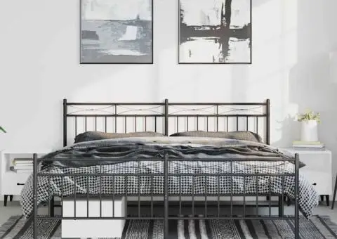 Cadru pat metalic cu tăblii de cap/picioare, negru, 193x203 cm - 3/5