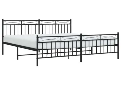 Cadru pat metalic cu tăblii de cap/picioare, negru, 193x203 cm - 4/5